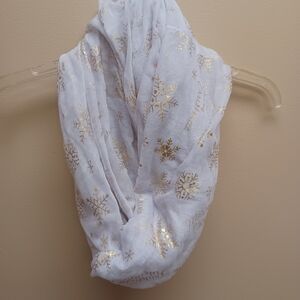 White and Gold Snowflake Christmas Infinity Scarf